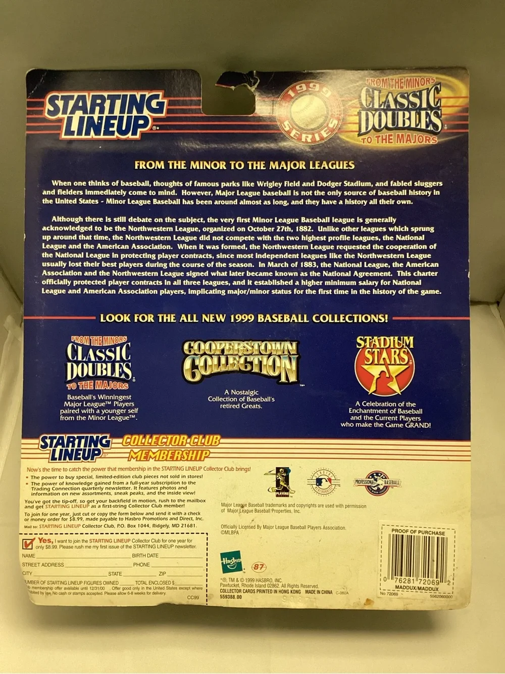 1999 Kenner Starting Lineup Greg Maddux Minors To The Majors Classic Doubles NEW
